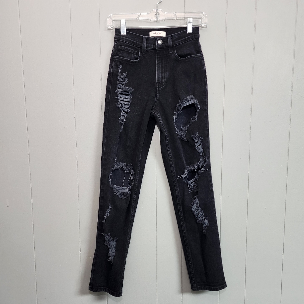 Vibrant M.I.U Vintage USA Distressed Jeans Goth Grunge Size 1 (W24)